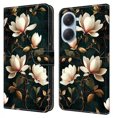 Obrázok produktu pre Kryt na telefón Xiaomi Redmi A7 4G, vyrobený z umelého koženky, s peňaženkou, farba: biela, vzor: magnólie