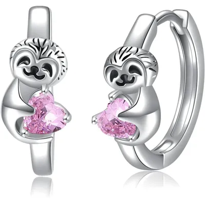 Produktbild von Creolen 925 Sterling Silber Tier Motiv mit Rosa Zirkonia für Damen Mädchen Kinder