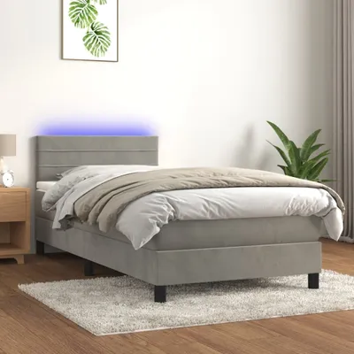 Produktbild von The Living Store Boxspringbett mit Matratze & LED Hellgrau 90x200 cm Samt