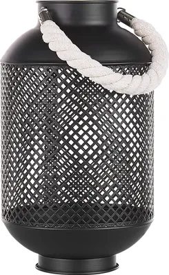 Produktbild von BELIANI Laterne Schwarz aus Metall 20 x 34 cm mit Metallgitter und Henkel strukturierter Oberfläche Rund Modern Industrie Look Wohnaccessoires Tischdeko