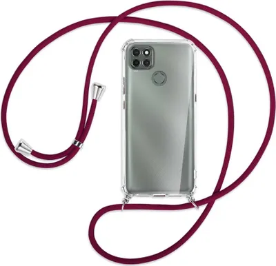 Produktbild von Handykette Backcover-Schutzhülle mit Band (Metall silberfarben) für Motorola Moto G9 Power - dunkelrot