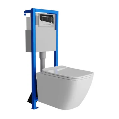 Produktbild von Lavita Vorwandelement inkl. Drückerplatte QC + randloses Wand-Hänge-WC LINO Weiss ohne Spülrand + WC - Sitz mit Soft - Close- Absenkautomatik |
