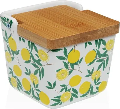 Zdjęcie produktu dla Solniczka z pokrywką Versa ceramiczna cytrynowożółta 8,8 x 8,5 x 8,8 cm