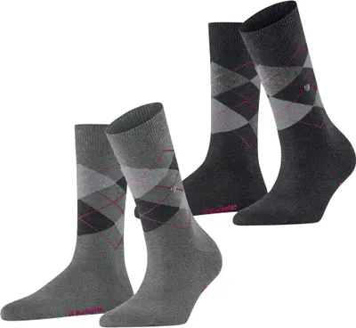 Obrázek produktu pro Dámské ponožky Burlington, 2-pack - Argyle, kosočtvercový vzor, klip, Onesize black/grey 36-41