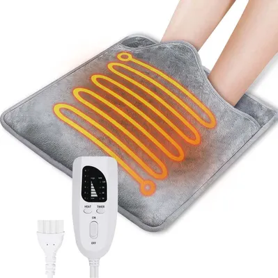 Obrázek produktu pro Elektrický ohřívač nohou, vyhřívací polštářek na nohy s 6 nastaveními teploty, automatické vypnutí, lze prát v pračce, šedý, 40 x 40 cm