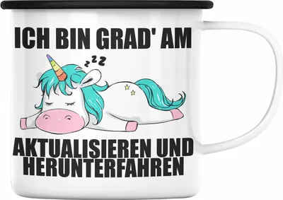 Produktbild von Trendation - Lustige Einhorn Spruch Mitarbeiter Geschenk Arbeitskollege Emaille Tasse Kollegin Abschiedsgeschenk (Schwarz)