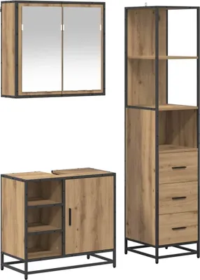 Image de Ensemble de mobilier de salle de bain 3 pc Chêne artisanal