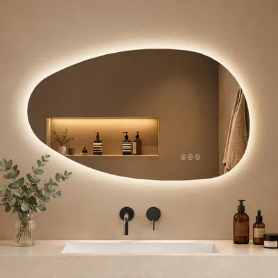 Imagen del producto de Espejo de baño iluminado S'AFIELINA, 50x85 cm, con tecnología LED, interruptor táctil, espejo de pared con 3 colores de luz y función de atenuación, antiniebla y memoria