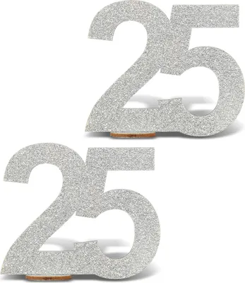 Produktbild von Oblique Unique 2x Zahl 25 Aufsteller aus Holz mit Glitzer Dekoration für Silberhochzeit 25. Geburtstag Deko Tischdeko - silber