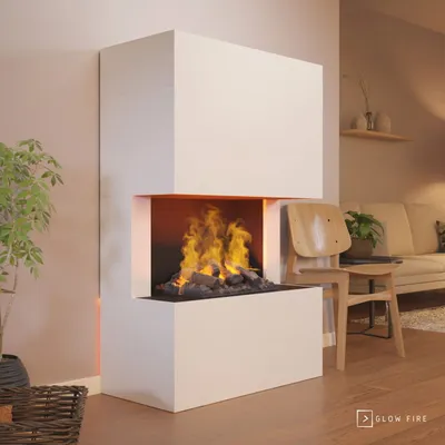 Produktbild von GLOW FIRE Elektrokamin 'Tucholsky 3-sided ' | Wasserdampf Kamin mit OMC 500 inkl. Holz in weiß | HxBxT: 140x90x45 cm