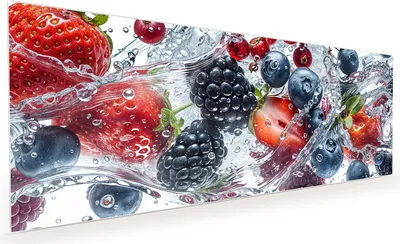 Produktbild von Küchenrückwand Spritzschutz Glas mit Motiv Beeren im Wasser 40 x 40 cm
