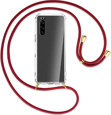 Produktbild von Handykette Backcover-Schutzhülle mit Band (Metall goldfarben) für Sony Xperia 5 - dunkelrot