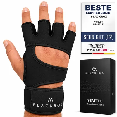 Produktbild von BLACKROX Fitnesshandschuhe Seattle Atmungsaktive Vergleichssieger Fitness Handschuhe mit Handgelenkstütze Herren Damen, Handschuhe, Blau, Gr. XL