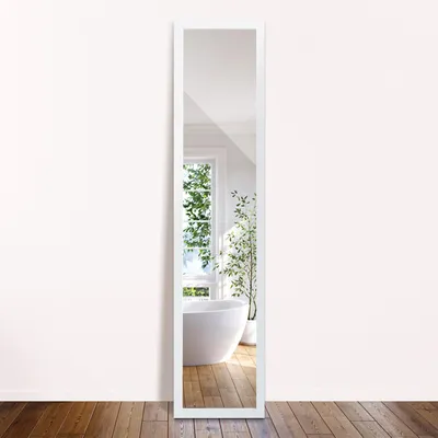 Zdjęcie produktu dla Lustro stojące Lustro pełnej długości 156 x 36 cm – Biała rama – Lustro stojące – Lustro pełnej długości – Lustro do garderoby do sypialni, przedpokoju, salonu