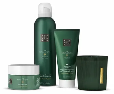 Produktbild von Rituals... THE RITUAL OF JING Medium Gift Set The Ritual of Jing Scented Candle 140 g, The Ritual of Jing Foaming Shower Gel 200 ml, The Ritual of Jing Body Cream 100 ml, The Ritual of Jing Body Scrub 125 g