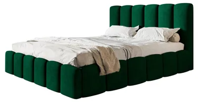 Produktbild von AlpiMeble Bett 140x200 - Polsterbett mit Bettkasten und Holzrahmen - Modern Betten - Glatter Kronos-Stoff- Kollektion Lucy - Grün