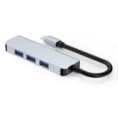 Zdjęcie produktu dla 4-w-1 wielofunkcyjny hub typu C ze stopu aluminium – szybki hub USB z konwerterem USB, wyposażony w 1 port USB 3.0 i 3 porty USB 2.0