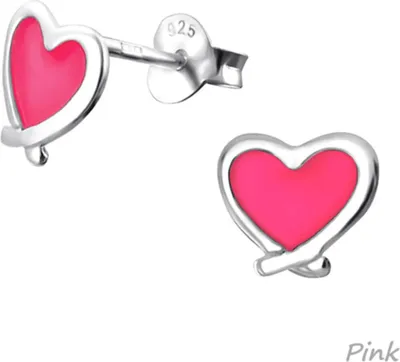 Produktbild von Kinder-Ohrstecker: 925 Silber Ohrringe „Herz“ Pink