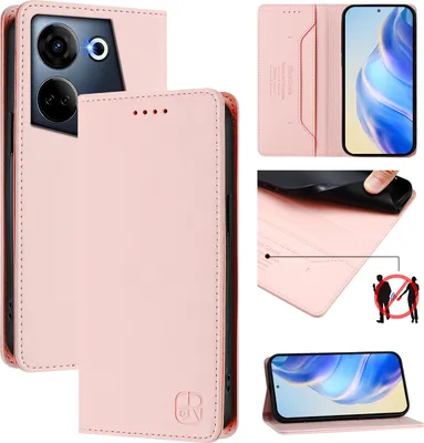 Produktbild von Lederhülle für Tecno Camon 20 /Camon 20 Pro 4G Hülle Flip Brieftasche Kartenfächern Ständer Schutzhülle Pink