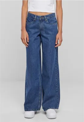 Produktbild von Urban Classics - Damen Mid Waist Wide Jeans - MID INDIGO WASHED - W28
