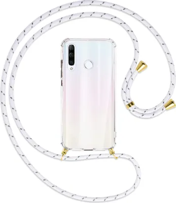 Produktbild von Handykette Backcover-Schutzhülle mit Band (Metall goldfarben) für Huawei P30 Lite - weiß/grau