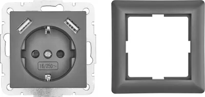 Produktbild von USB Schutzkontakt Steckdose 2 x USB Anschluss 2800mA Unterputz Modell 55 mit Rahmen Anthrazit
