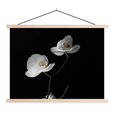 Produktbild von MuchoWow® Textilposter Orchidee - Blumen - Schwarz - Weiß - Stilleben 150x113 cm mit holzfarbenen Rahmen - Poster