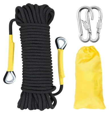 Obrázok produktu pre 10 mm statické lezecké lano, 20 metrov – nylonové lano s 2 oceľovými karabínami, vhodné na outdoorové aktivity