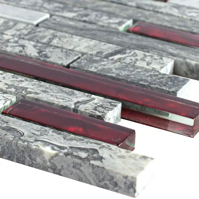 Produktbild von Glasmosaik Natursteinfliesen Manavgat Grau Rot Brick