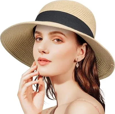 Produktbild von ANLUKE Damen Strohhut Strand UV-Schutz Beige