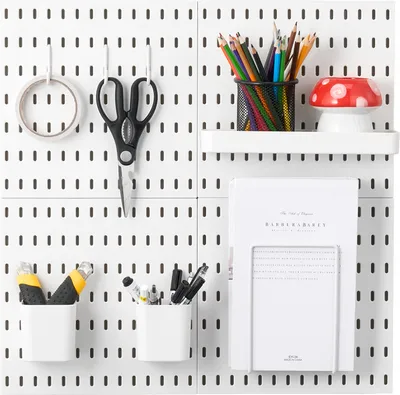 Obrázek produktu pro SucceBuy Kombinovaná sada kolíčků, 27,9 x 27,9 cm, plastové kolíčky, 4 panely, sada nástěnných organizérů s příslušenstvím pro garáž, skladování nářadí, kuchyň, obývací pokoj, řemeslnou dílnu, kancelář, bílá barva