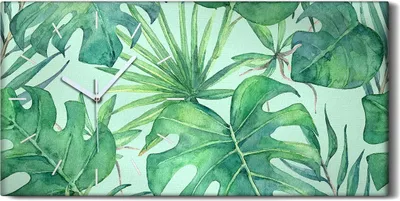 Produktbild von Küchenuhr Bürouhr Leinwand Uhr 60x30 Malerei Blume Blätter Monstera Kunst - weiße Hände