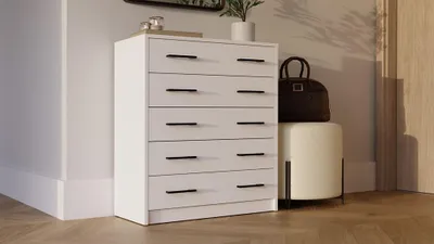 Immagine prodotto di Armadio moderno per scarpe con 5 ante a battente, bianco, dimensioni 74 x 35 x 84,5 cm