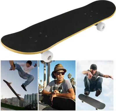 Produktbild von Skateboard Skate Board Komplettboard Longboard Funboard Ahornholz Holzboard mit Buchstabenmuster 79cm