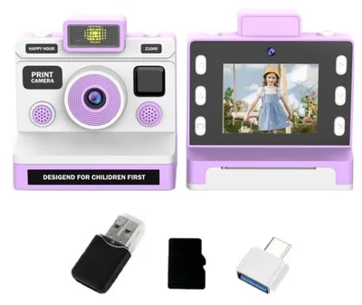 Obrázek produktu pro ZELURXX Dětský fotoaparát s okamžitým tiskem, duální fotoaparát, video v rozlišení 1080P, 8x zoom, 2,8palcový displej, 64 GB, fialová barva