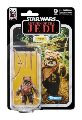 A Star Wars: Return of the Jedi Wicket action figure in its original packaging.