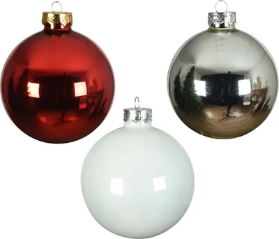 Produktbild von Weihnachtskugeln Glas 6cm x 20 Stück - Rot / Silber / Weiß Mix