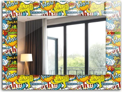 Produktbild von Bedruckter Spiegel - Wandspiegel - Dekorativer - Modern - 80x60 cm - Bunte Comic-Sprechblasen