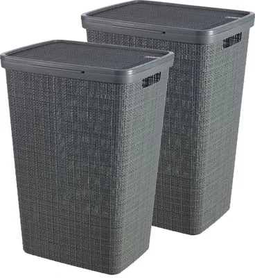 Produktbild von Curver Jute Wäscheboxen Set – 2×58 L mit Deckel, dunkelgrau
