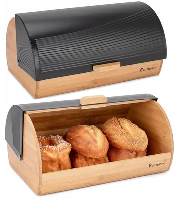 Produktbild von Elitehoff Brotkasten Bambus Schwarz Brotbehälter Praktisch
