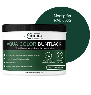 Produktbild von Contura 250ml. Buntlack Lackfarbe Lack Außen Innen Holz Metall Farbe Holzlack Möbellack - RAL 6005 Moosgrün