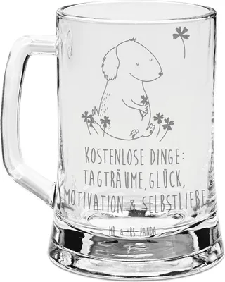 Produktbild von Mr. & Mrs. Panda Krug Hund Kleeblatt - Transparent - Geschenk, Gratis, Seidel, Gravur Bierkrug, Humpen, Achtsamkeit, Glücksbringer, Glaskrug, Glas, Sprüche, Liebe