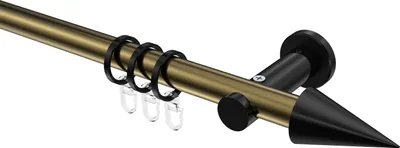 Produktbild von Interdeco Gardinenstange / Vorhangstange Messing Antik / Schwarz, Typ Platon Savio (Kegel), 20 mm Ø 1-läufig, 440 cm