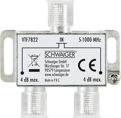 Produktbild von Schwaiger VTF7822 531, Kabelsplitter, 5 - 862 MHz, Silber, 1 Stück(e), 53 mm, 26 mm