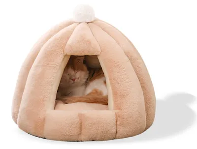 Produktbild von Katzenhöhle Katzenkorb Katzenbett - S (48 x 40 cm) - Rutschfest - Waschbares Kissen - Khaki