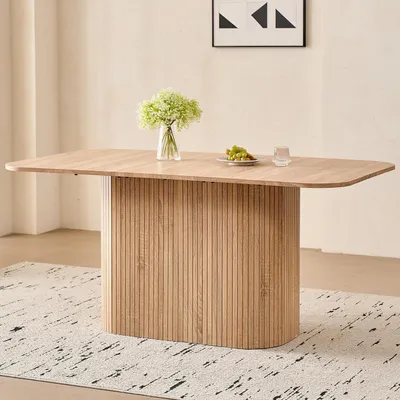 Produktbild von Esstisch rechteckig 160x90 cm MDF helle Holzmaserung Lattenrost-Design
