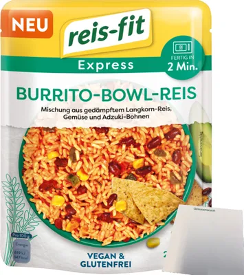 Produktbild von Reis-Fit Express Burrito-Bowl Reis (250g Packung) + usy Block
