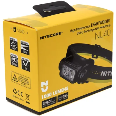 Produktbild von Nitecore NU40, Stirnband-Taschenlampe, Schwarz, Aluminium, Polycarbonat (PC), Tasten, 2 m, 2 m