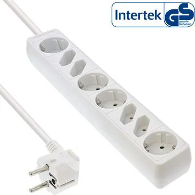 Produktbild von InLine® Steckdosenleiste, 8-fach, 4x Schutzkontakt + 4x Euro, weiß, 1,5m