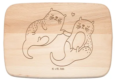 Produktbild von Mr. & Mrs. Panda Frühstücksbrettchen Otter Hände halten - Transparent - Geschenk, Holzbrettchen, Frühstücksbrett, Händchen, Schneidebrett, Liebe, glücklich, Paar